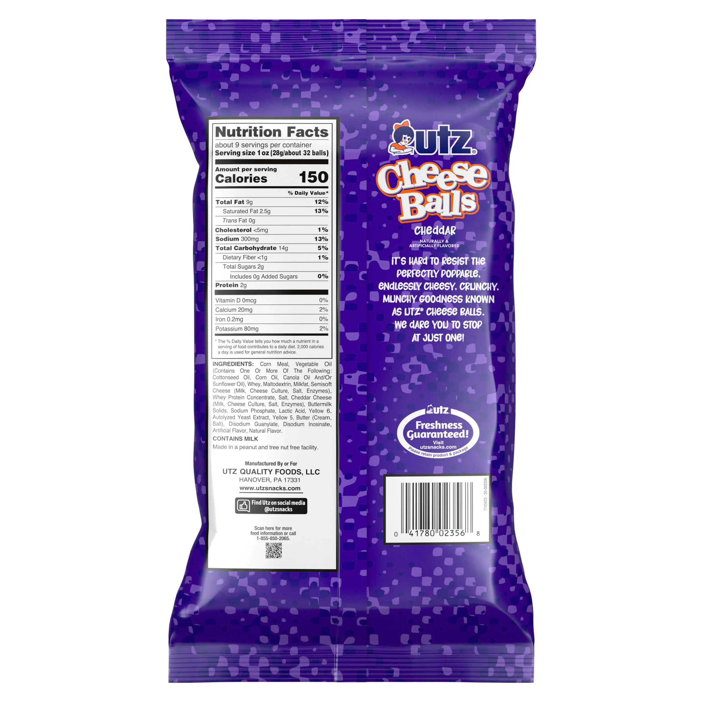 Utz Cheddar Cheese Balls, Family Size, 8.5 oz Bag - Image 4
