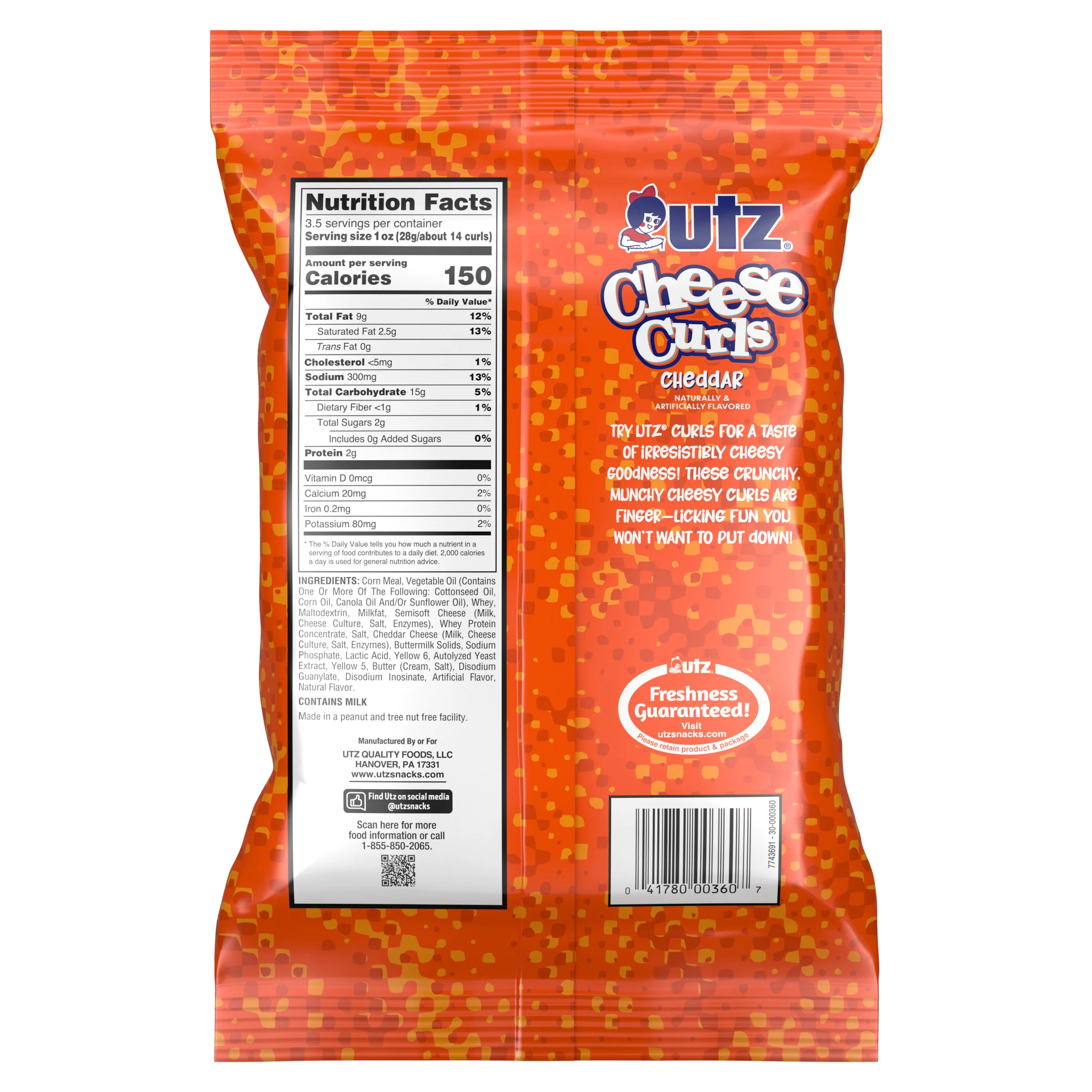 Utz Cheddar Cheese Curls, 3.5 oz Bag - Image 3