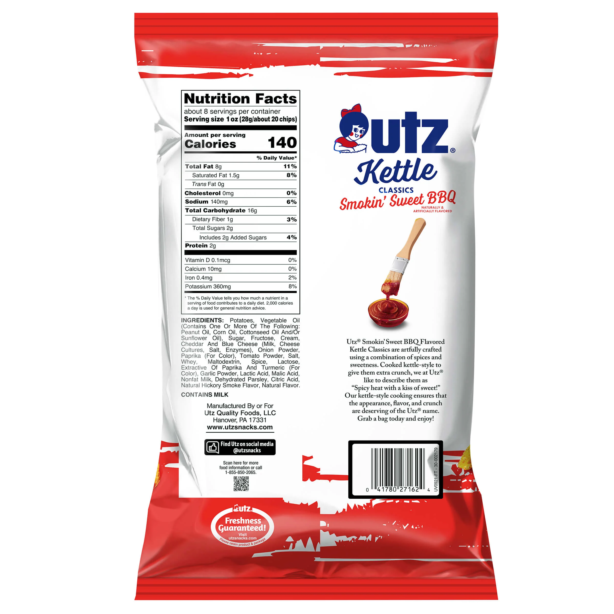Utz Smokin' Sweet BBQ Kettle Chips, Family Size, 7.5 oz Bag - Image 4