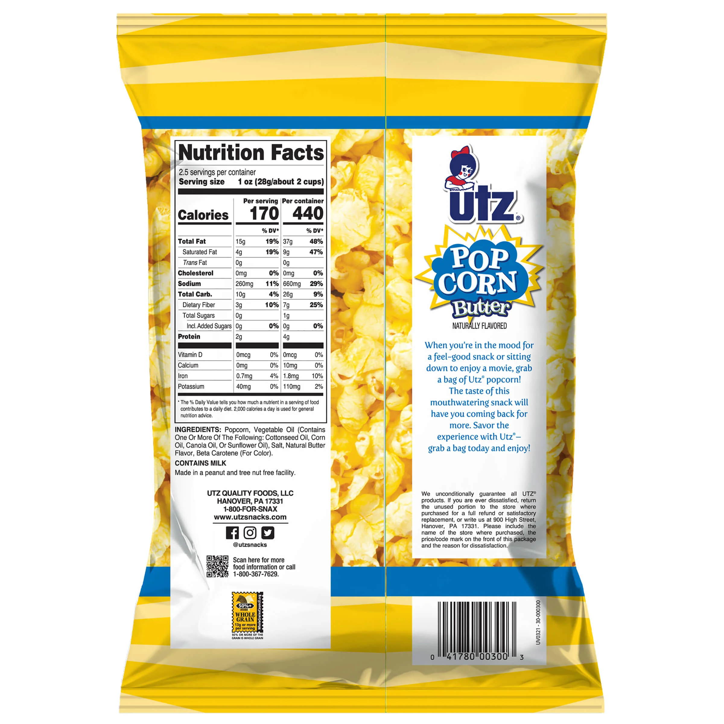 Utz Butter Popcorn, 2.5 oz Bag - Image 3