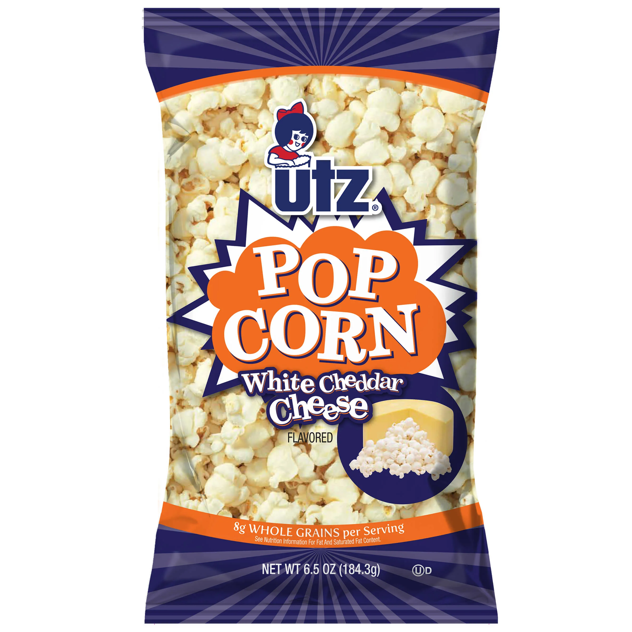 Utz White Cheddar Popcorn, Family Size, 6.5 oz Bag