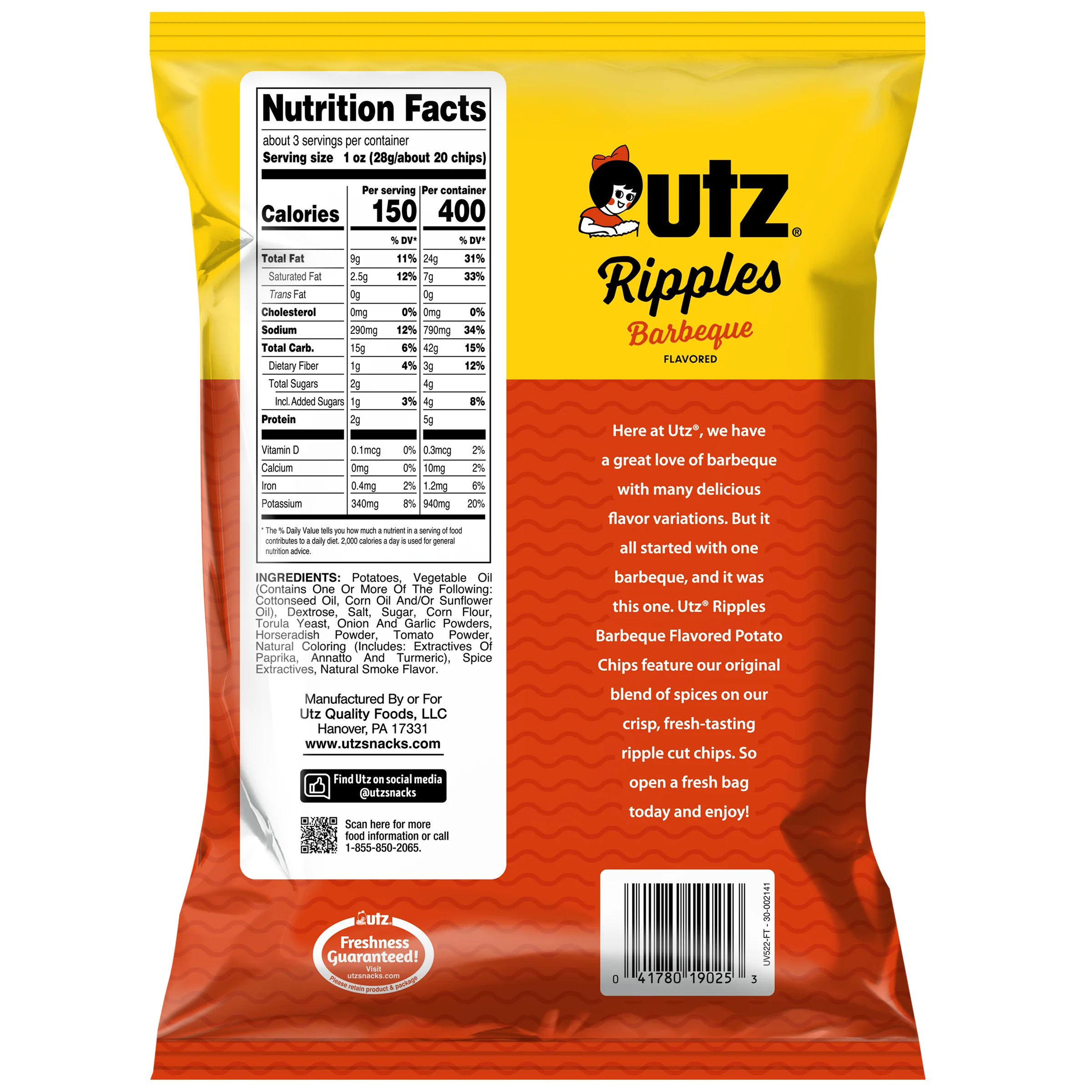Utz BBQ Potato Chips, 2.75 oz Bag - Image 3