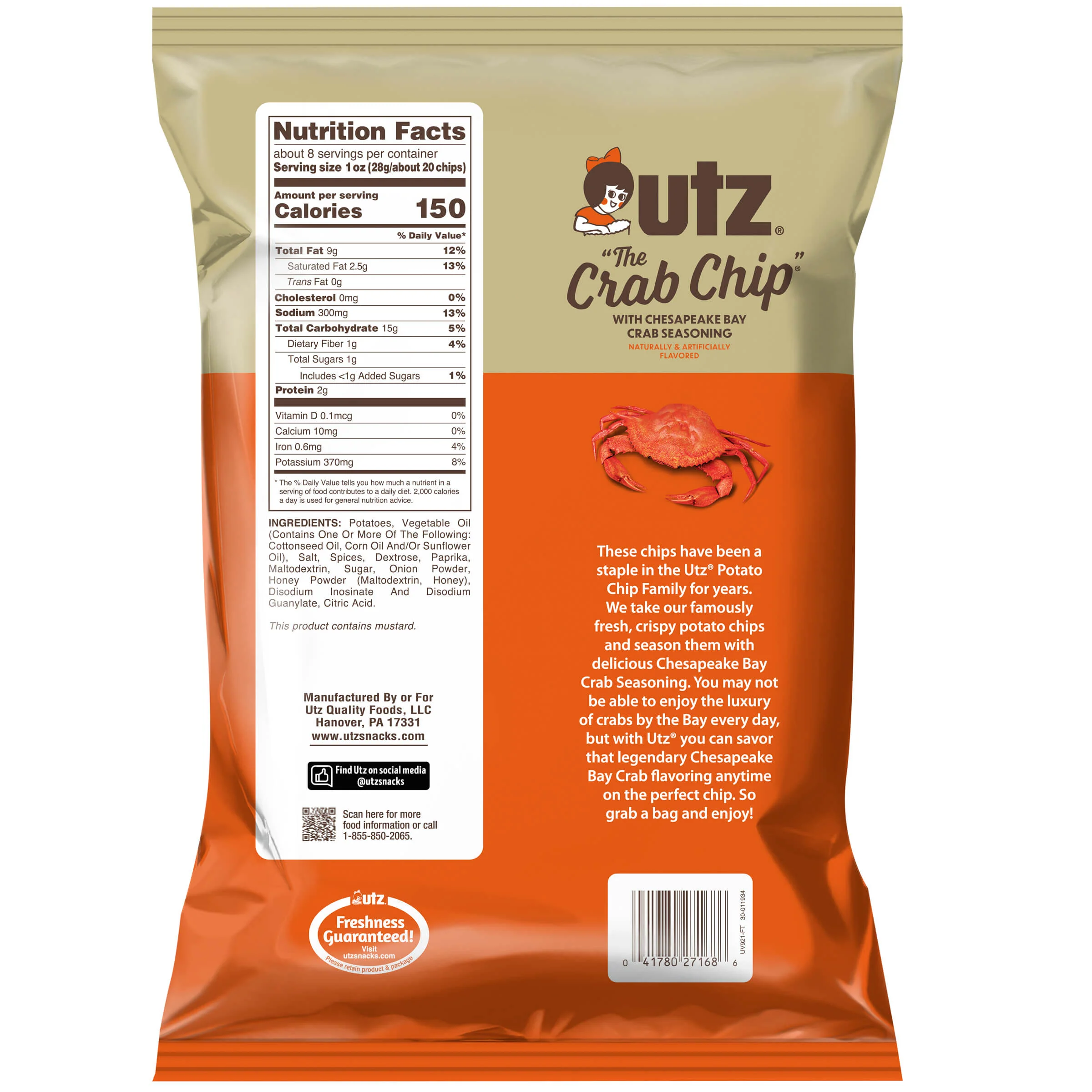 Utz Crab Potato Chips, Family Size, 7.75 oz Bag - Image 5