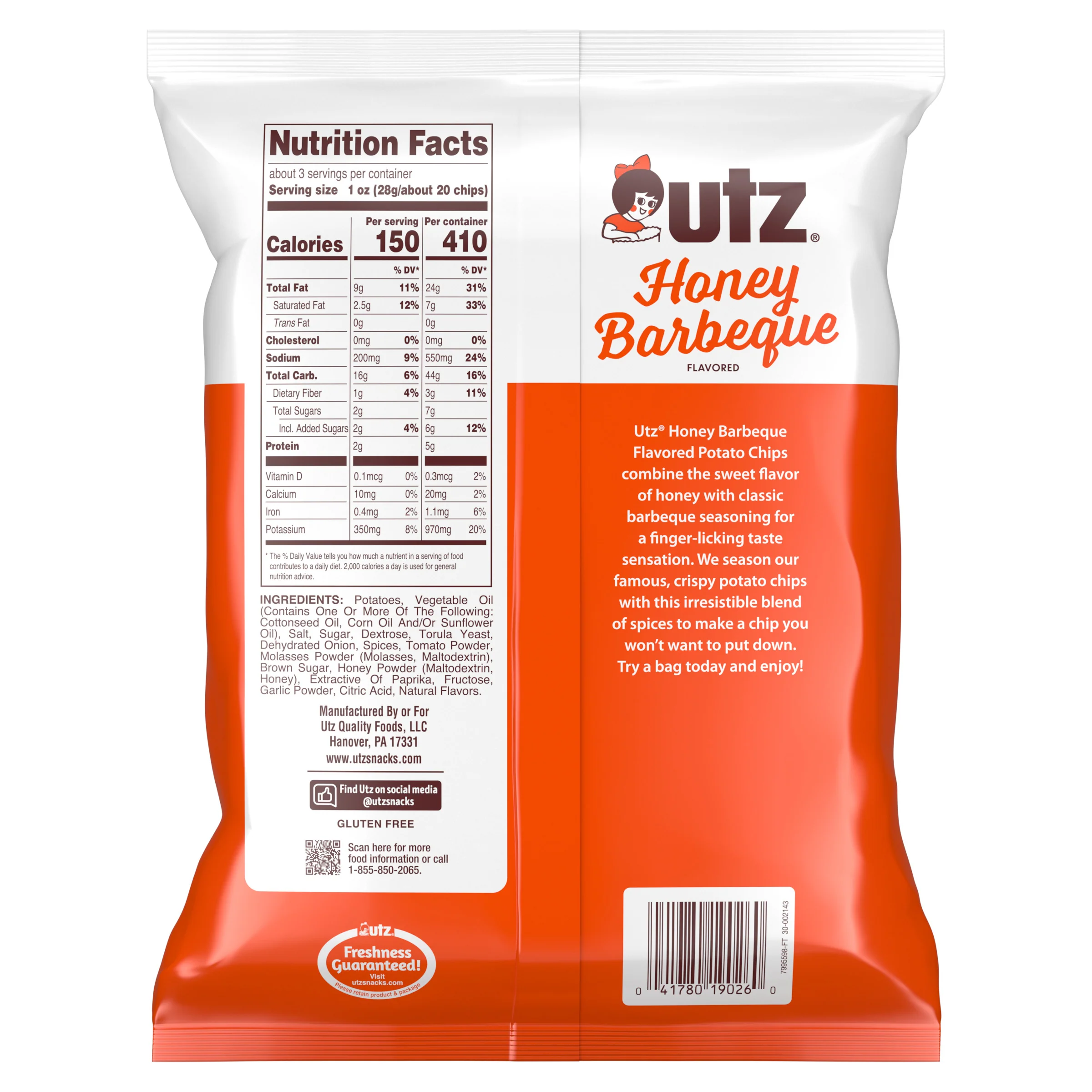 Utz Honey Barbeque Potato Chips, 2.75 oz Bag - Image 5