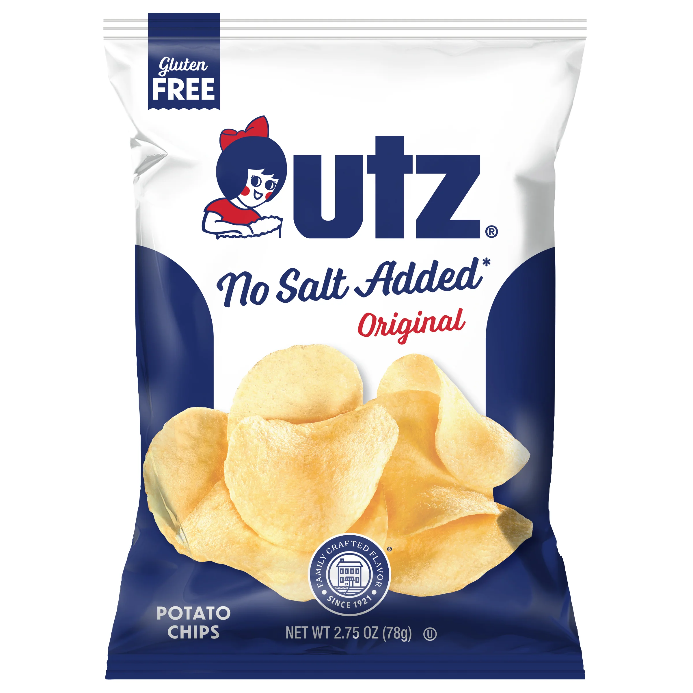 Utz Unsalted Potato Chips, 2.75 oz Bag