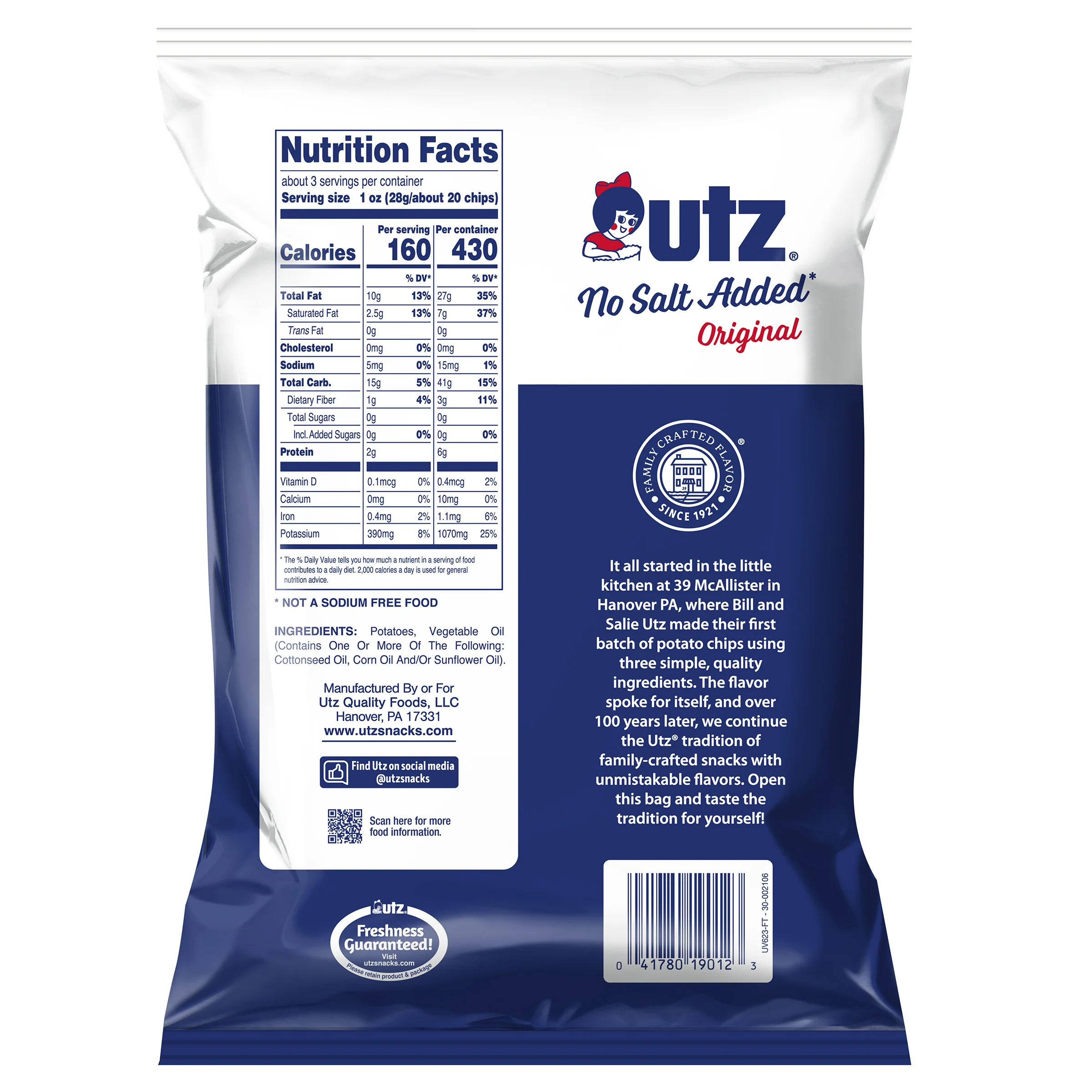 Utz Unsalted Potato Chips, 2.75 oz Bag - Image 4