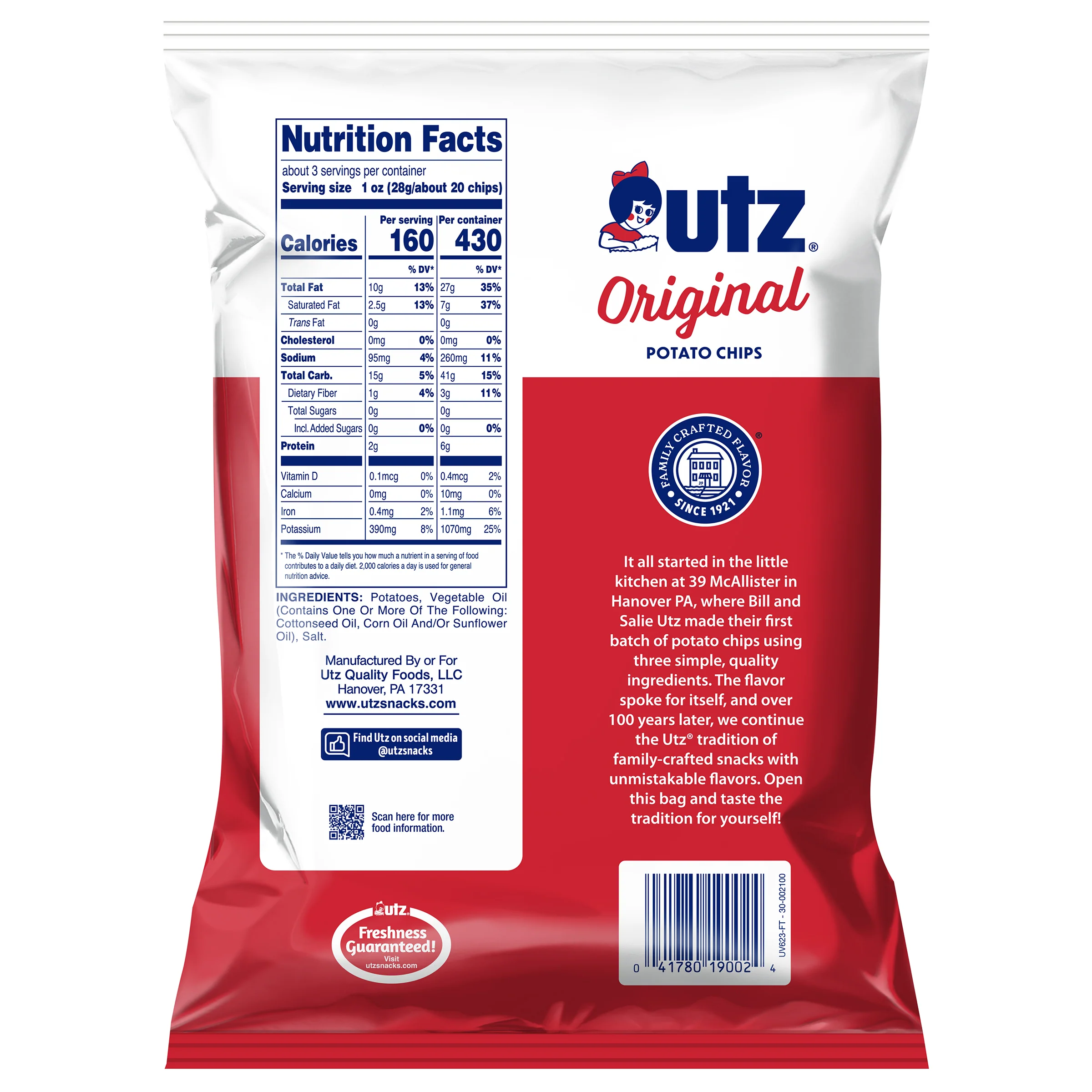 Utz Original Potato Chips, 2.75 oz Bag - Image 6