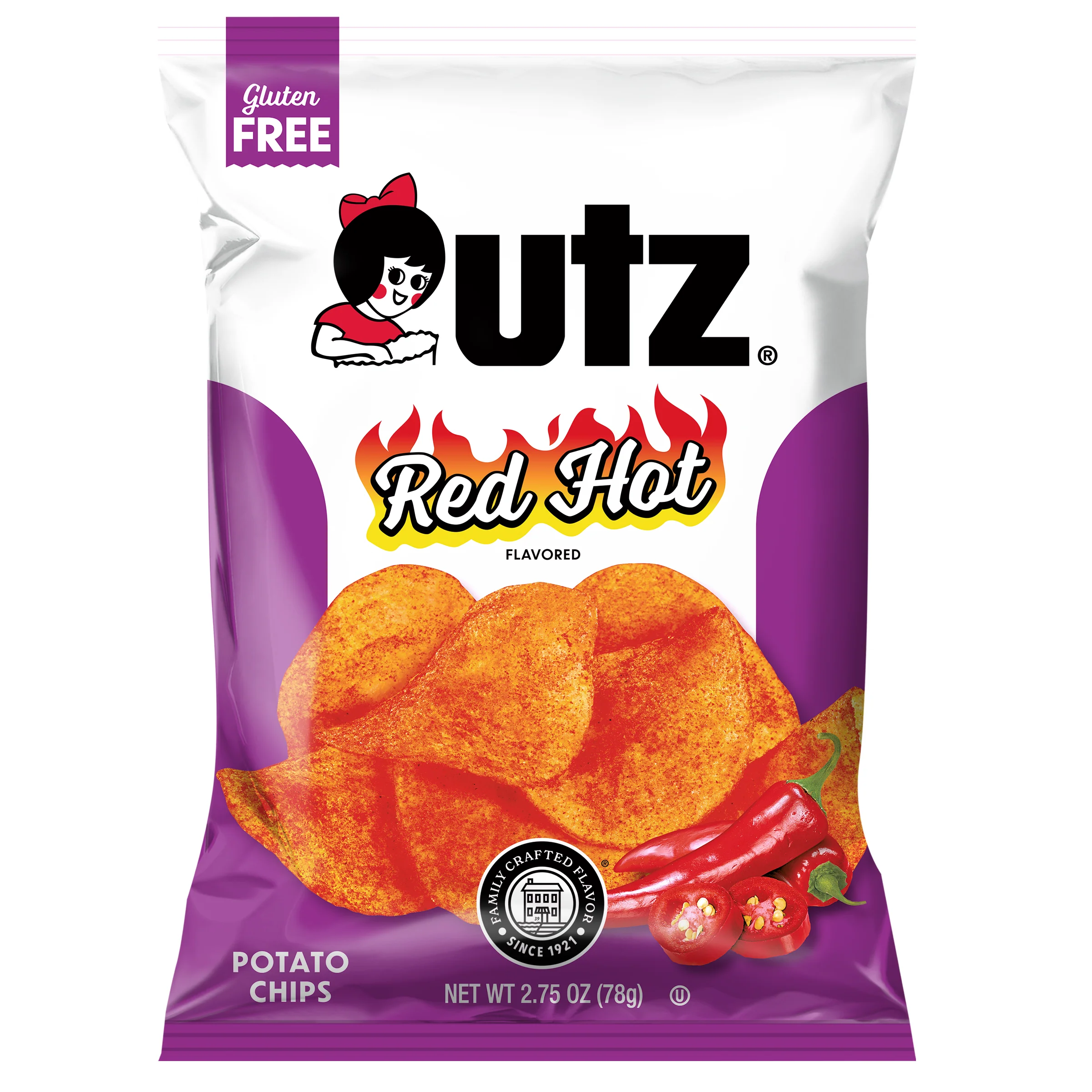 Utz Red Hot Potato Chips, 2.75 oz Bag