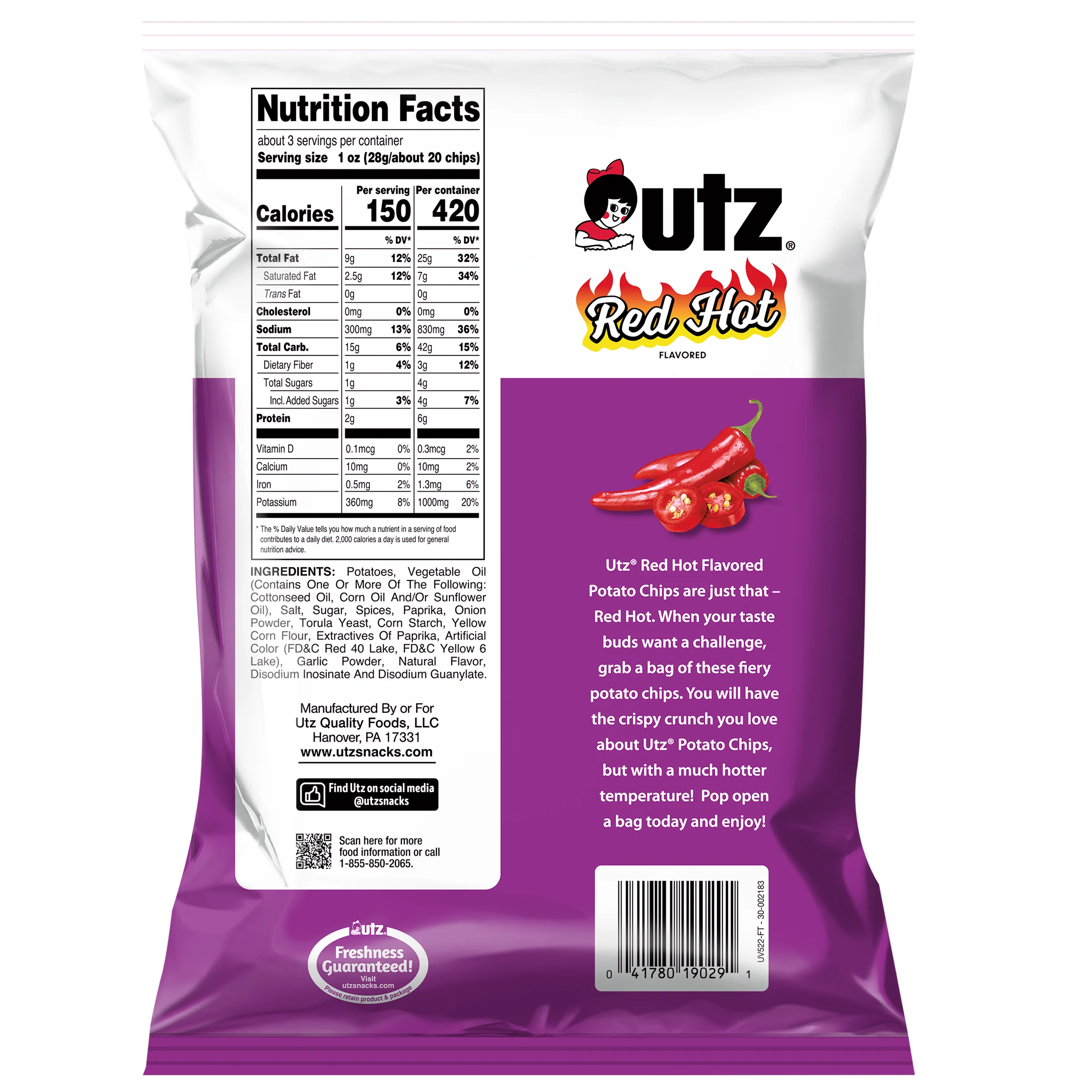 Utz Red Hot Potato Chips, 2.75 oz Bag - Image 5