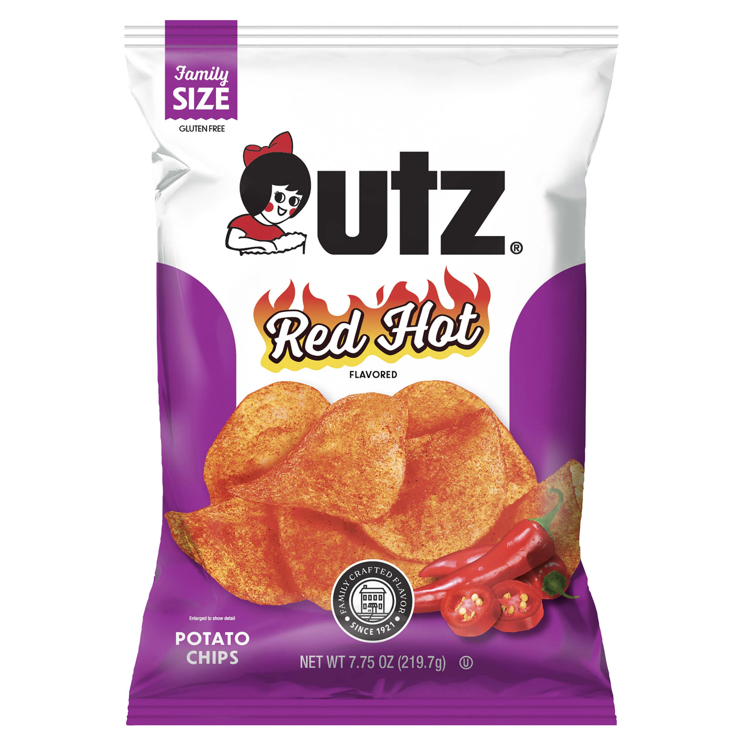 Utz Red Hot Potato Chips, Family Size, 7.75 oz Bag