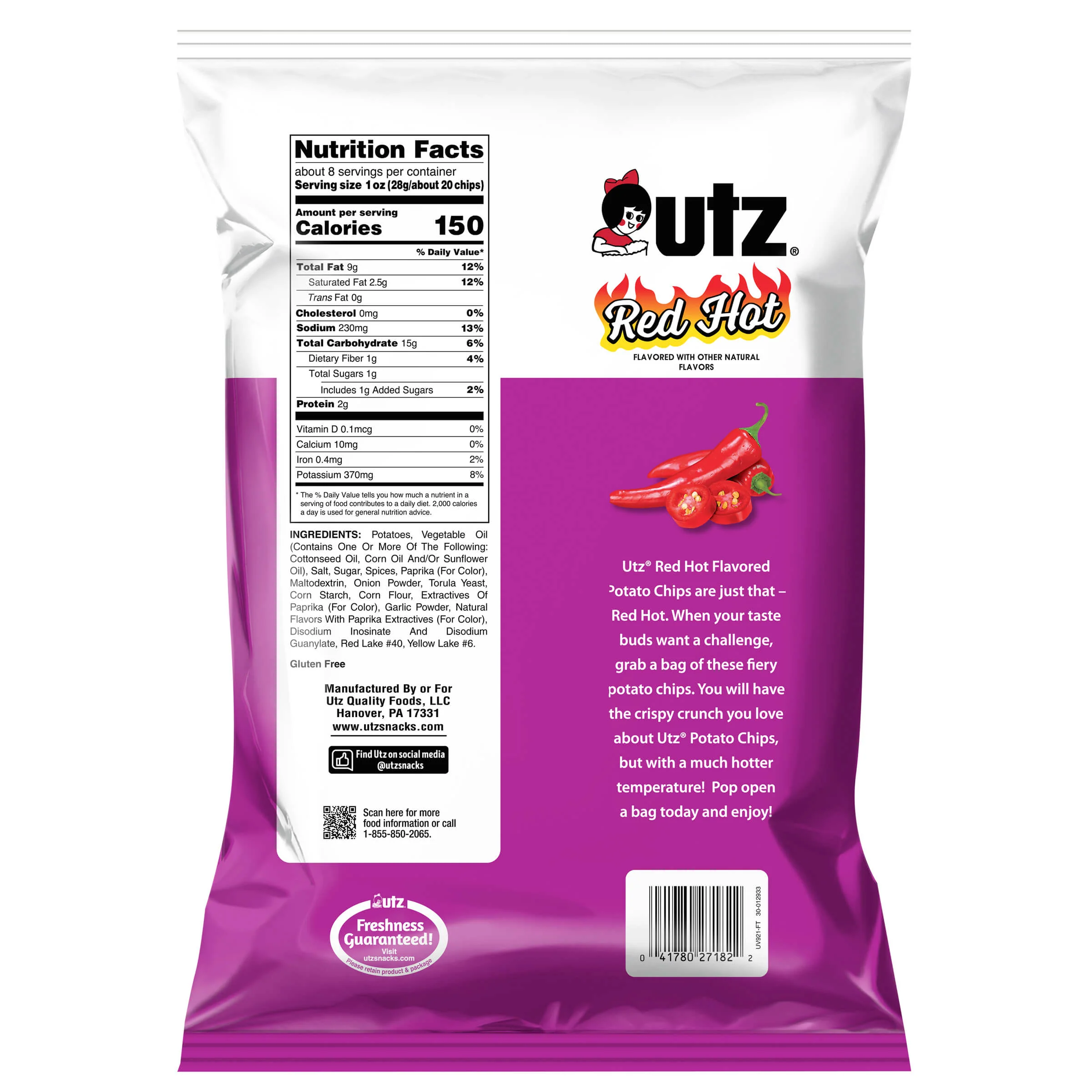 Utz Red Hot Potato Chips, Family Size, 7.75 oz Bag - Image 5