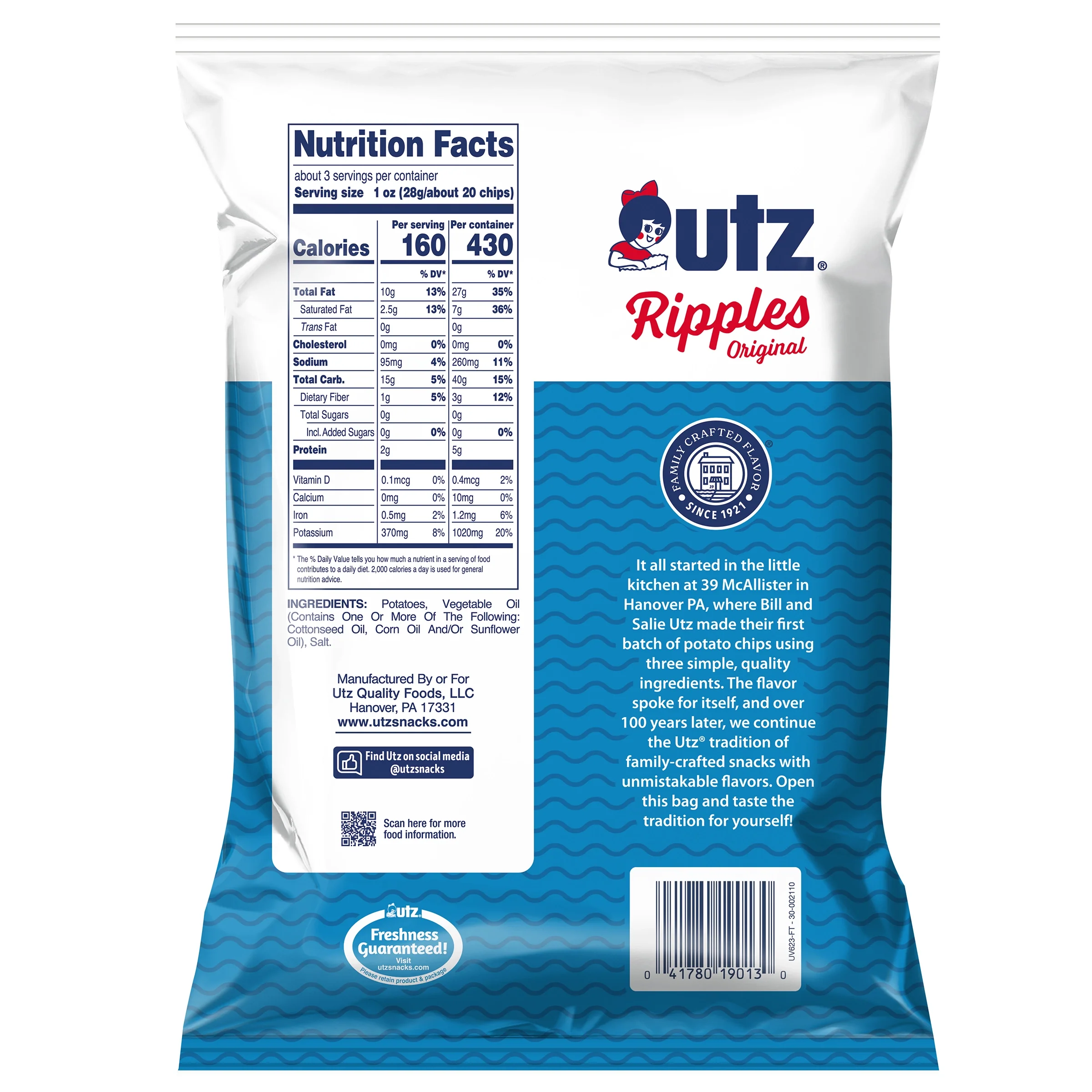 Utz Potato Chips Ripples Original 2.75 oz. - Image 6