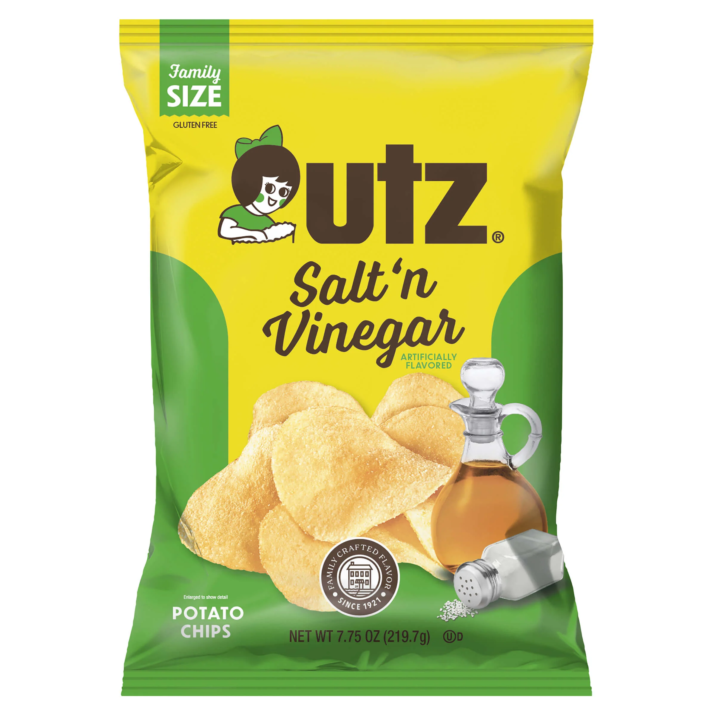 Utz Salt & Vinegar Potato Chips, Family Size, 7.75 oz Bag