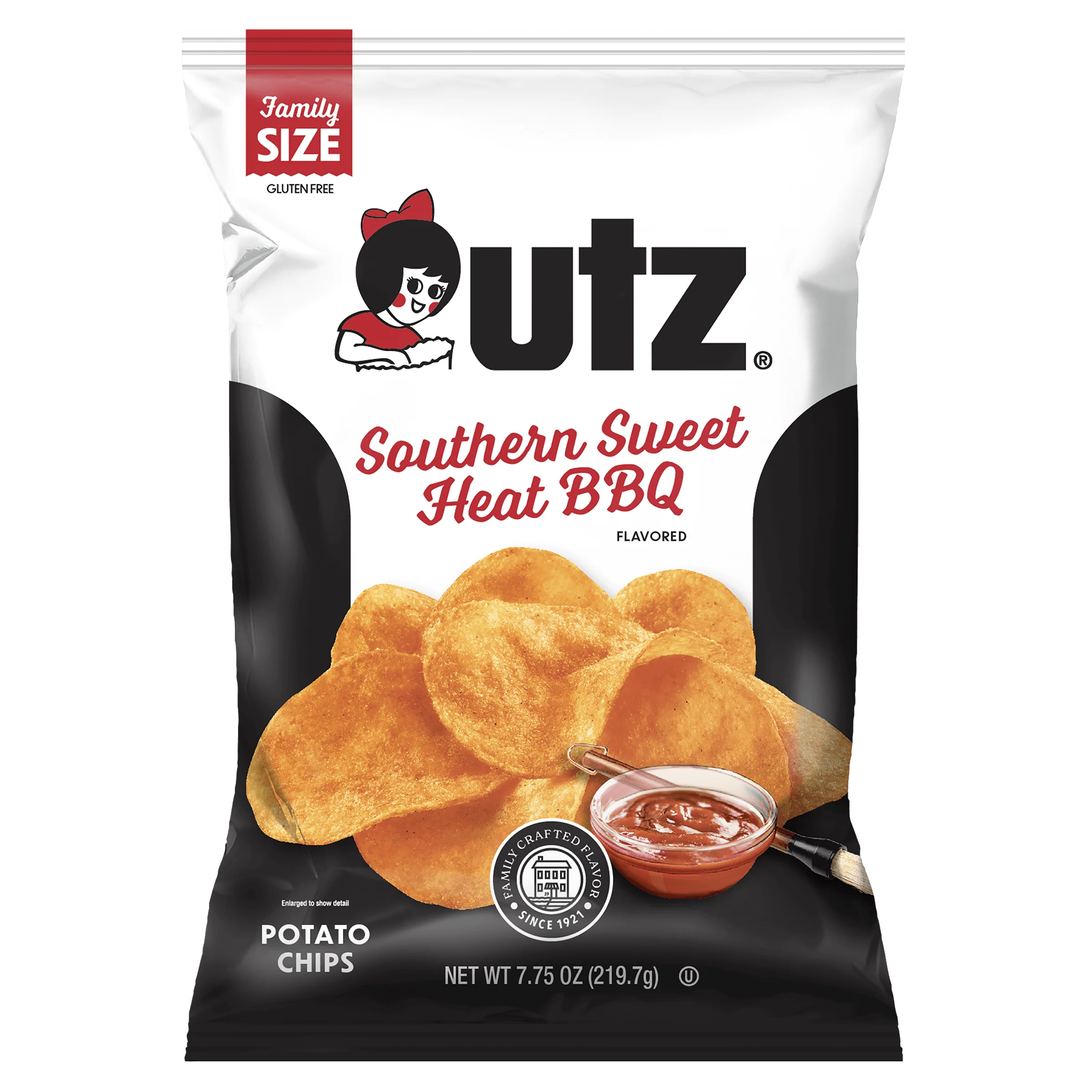 Utz Southern Sweet Heat Barbeque Potato Chips, Family Size, 7.75 oz Bag