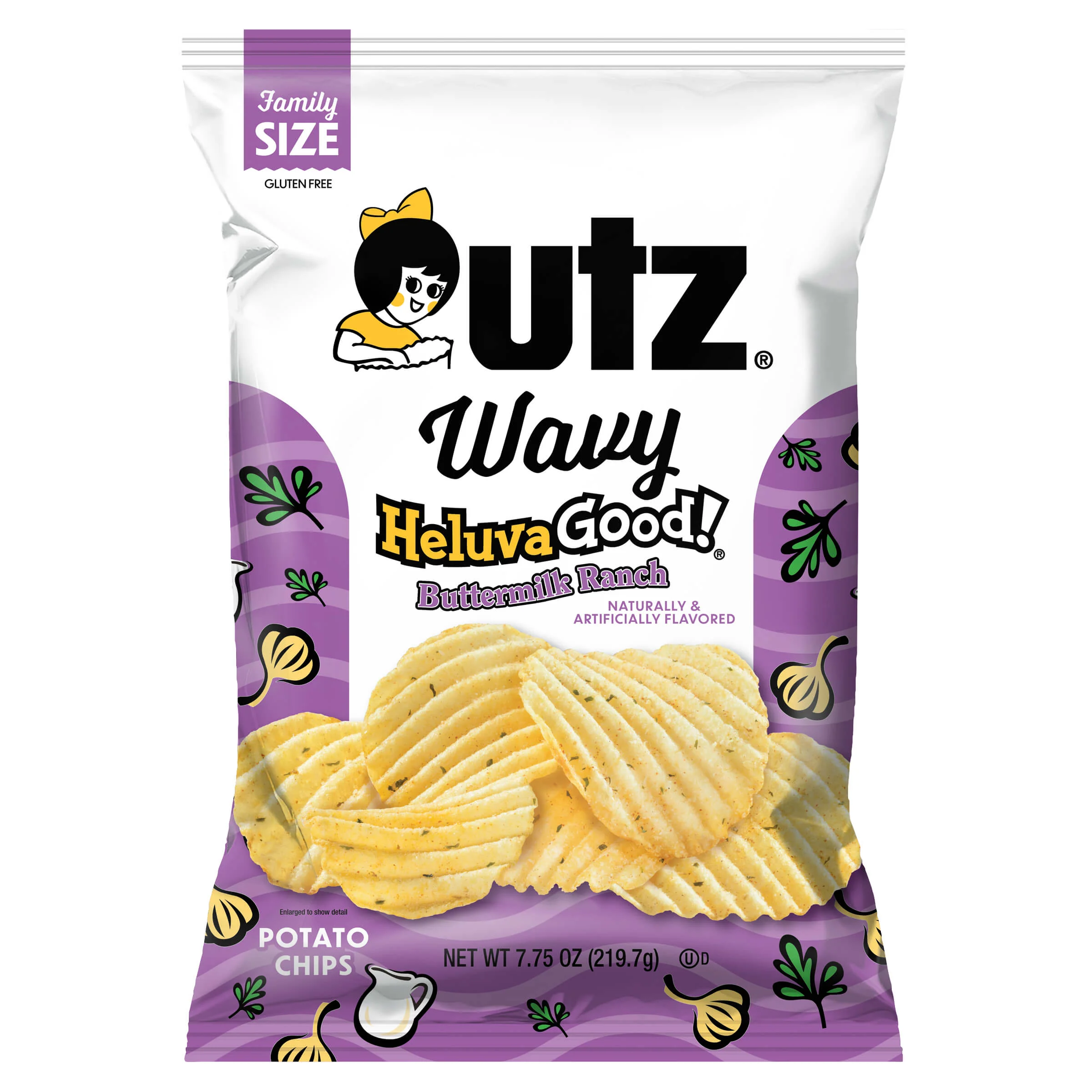 Utz Wavy Buttermilk Ranch Flavored Potato Chips, Family Size, 7.75 oz Bag