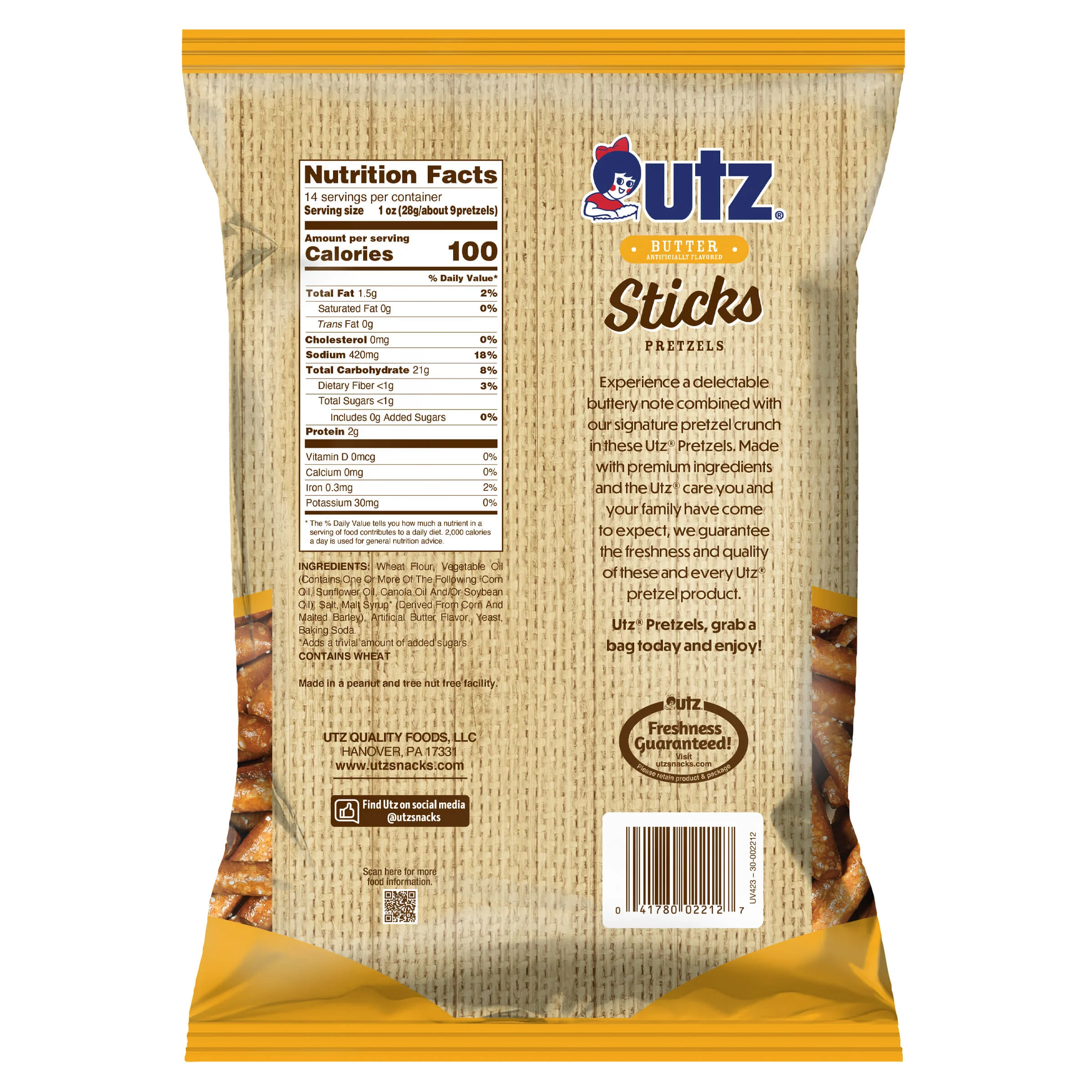 Utz, Butter Pretzel Sticks, Party Size, 14 oz Bag - Image 3
