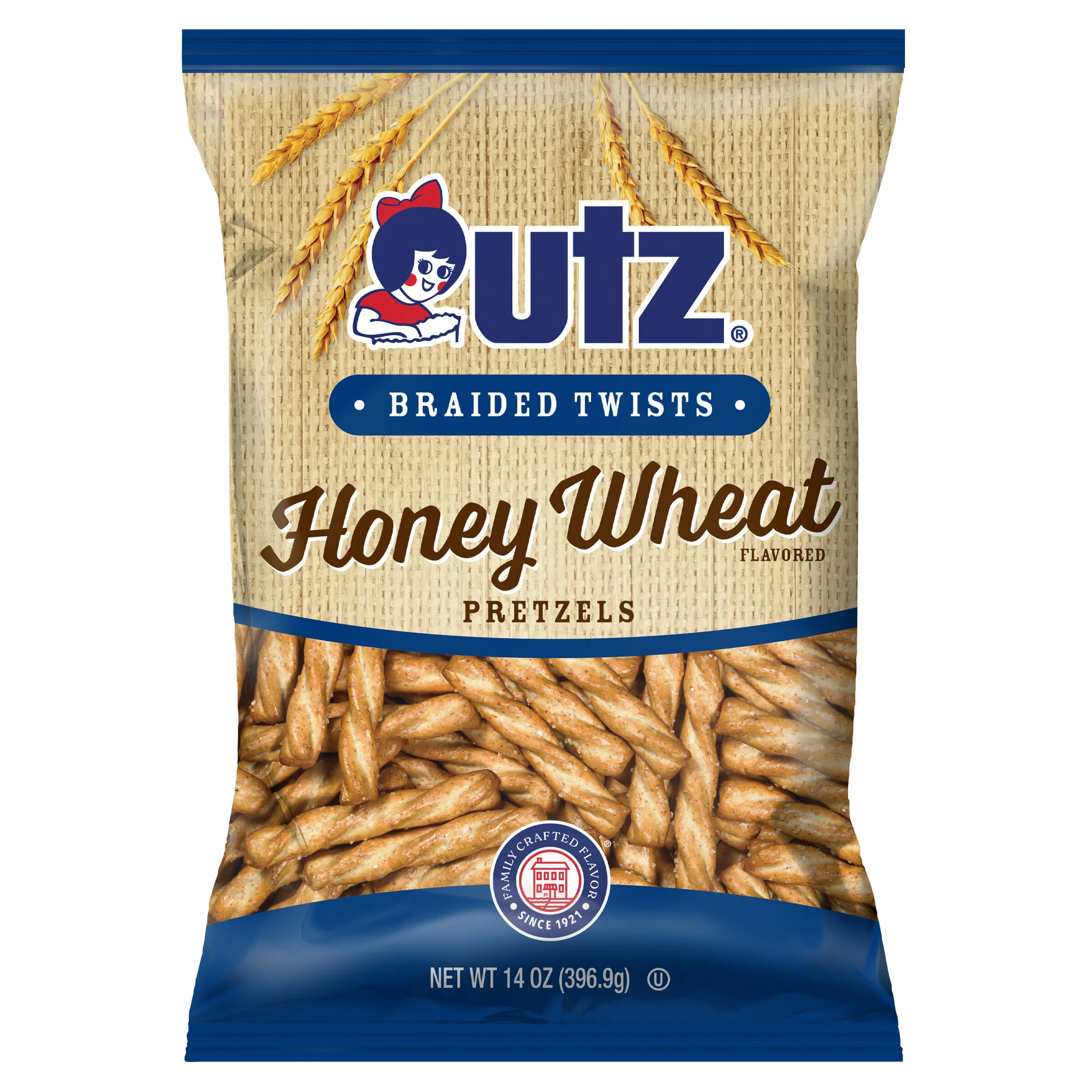 Utz Braided Twists Pretzels Honey Wheat, Party Size, 14 oz Bag