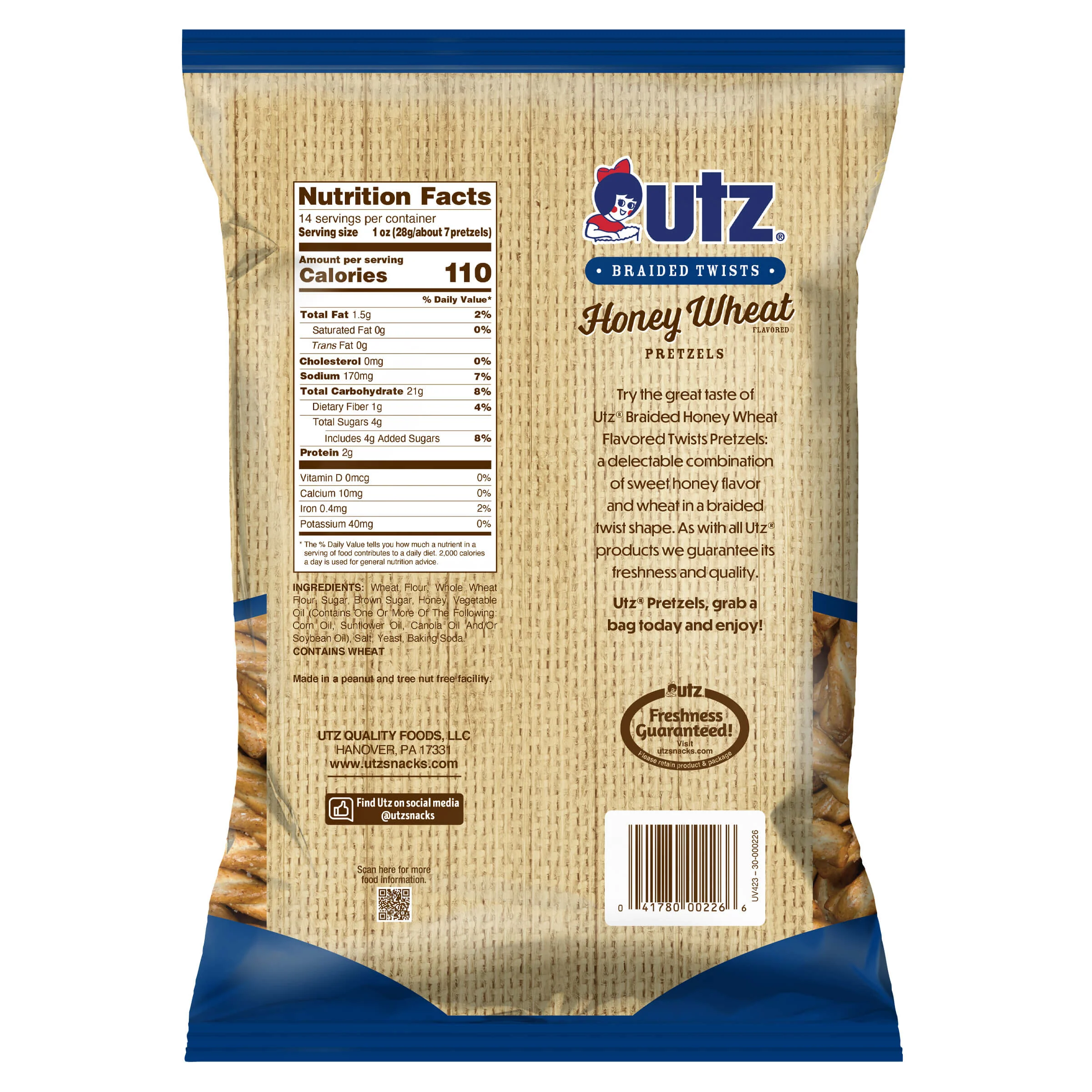 Utz Braided Twists Pretzels Honey Wheat, Party Size, 14 oz Bag - Image 2
