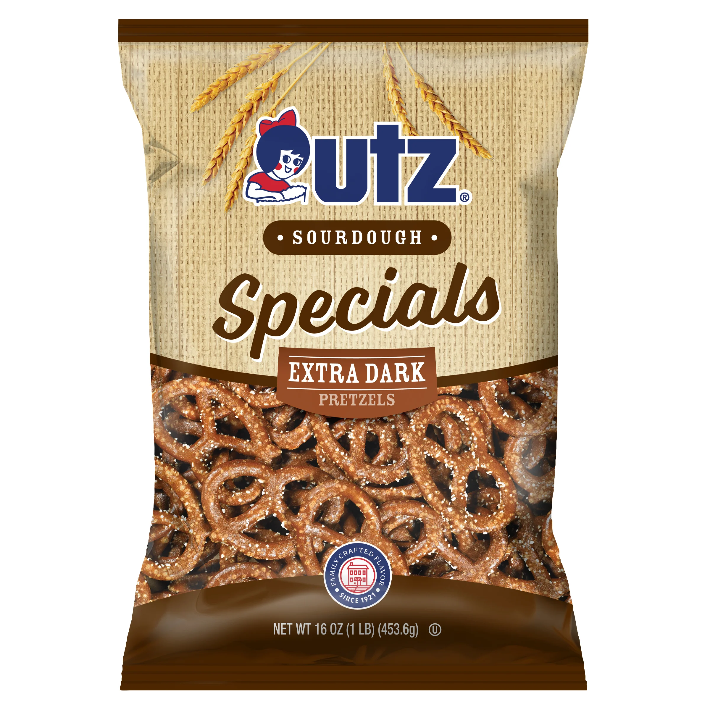 Utz Sourdough Specials Extra Dark Pretzels, Family Size, 16 oz Bag