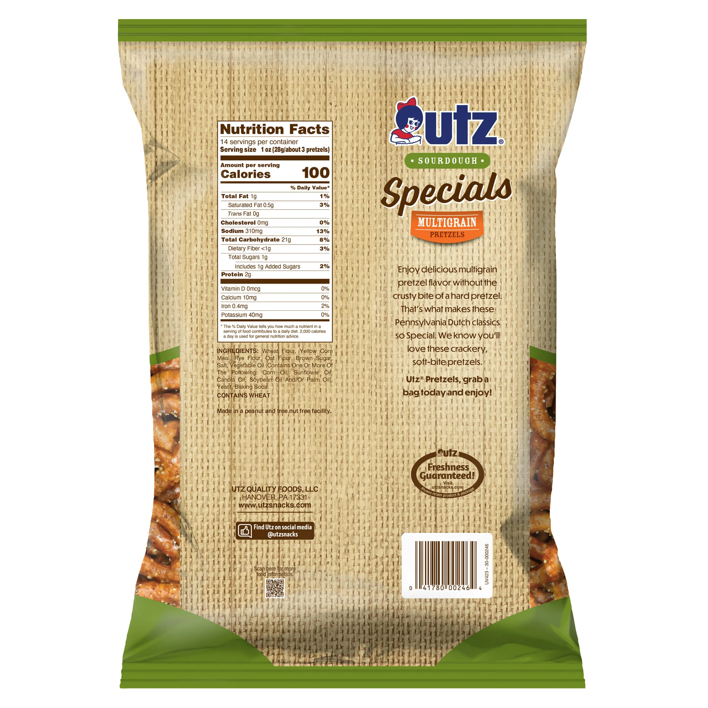Utz Multigrain Sourdough Pretzels, Family Size, 14 oz Bag - Image 3