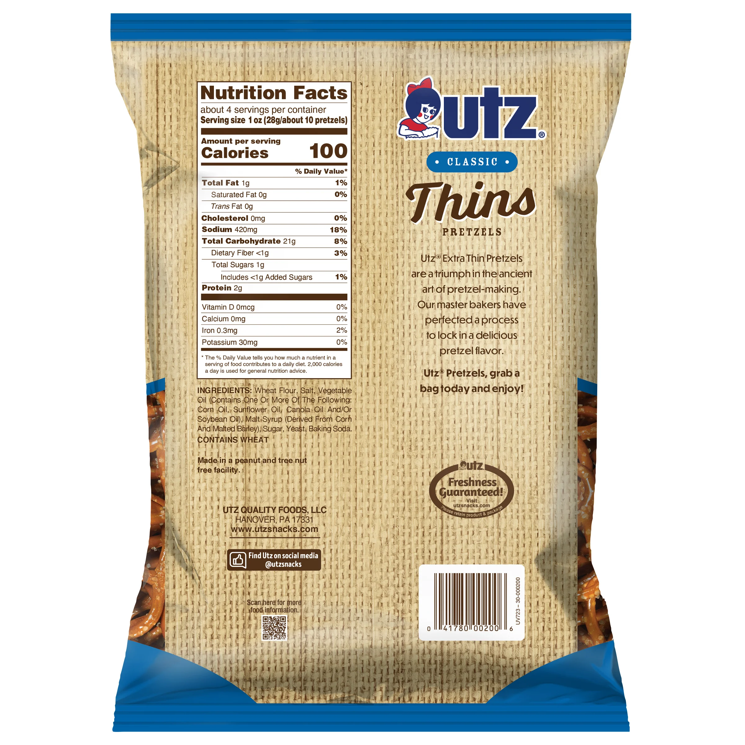 Utz Extra Thins Pretzels, 3.875 oz Bag - Image 3