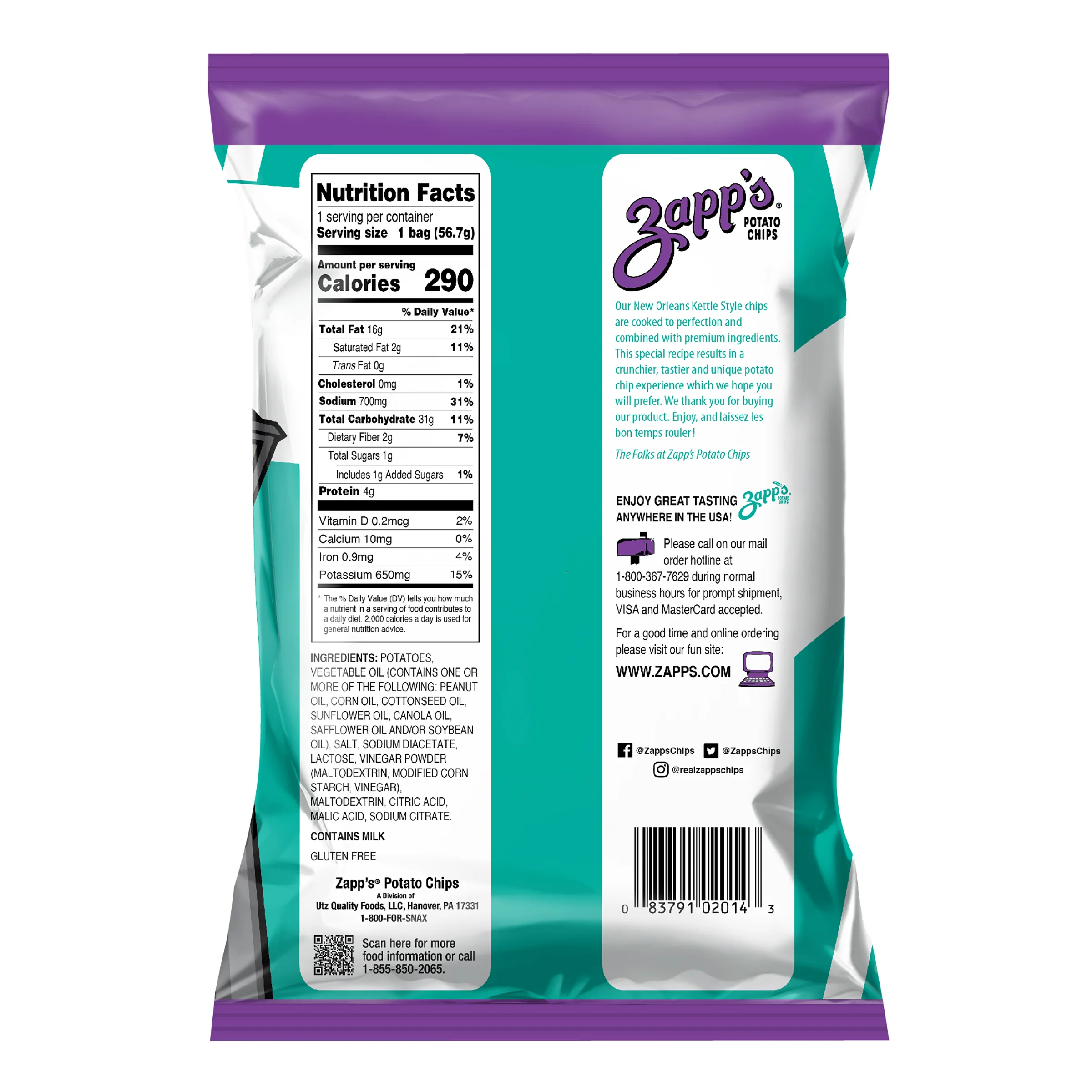 Zapp's Kettle Potato Chips Salt & Vinegar, 2 oz. - Image 6