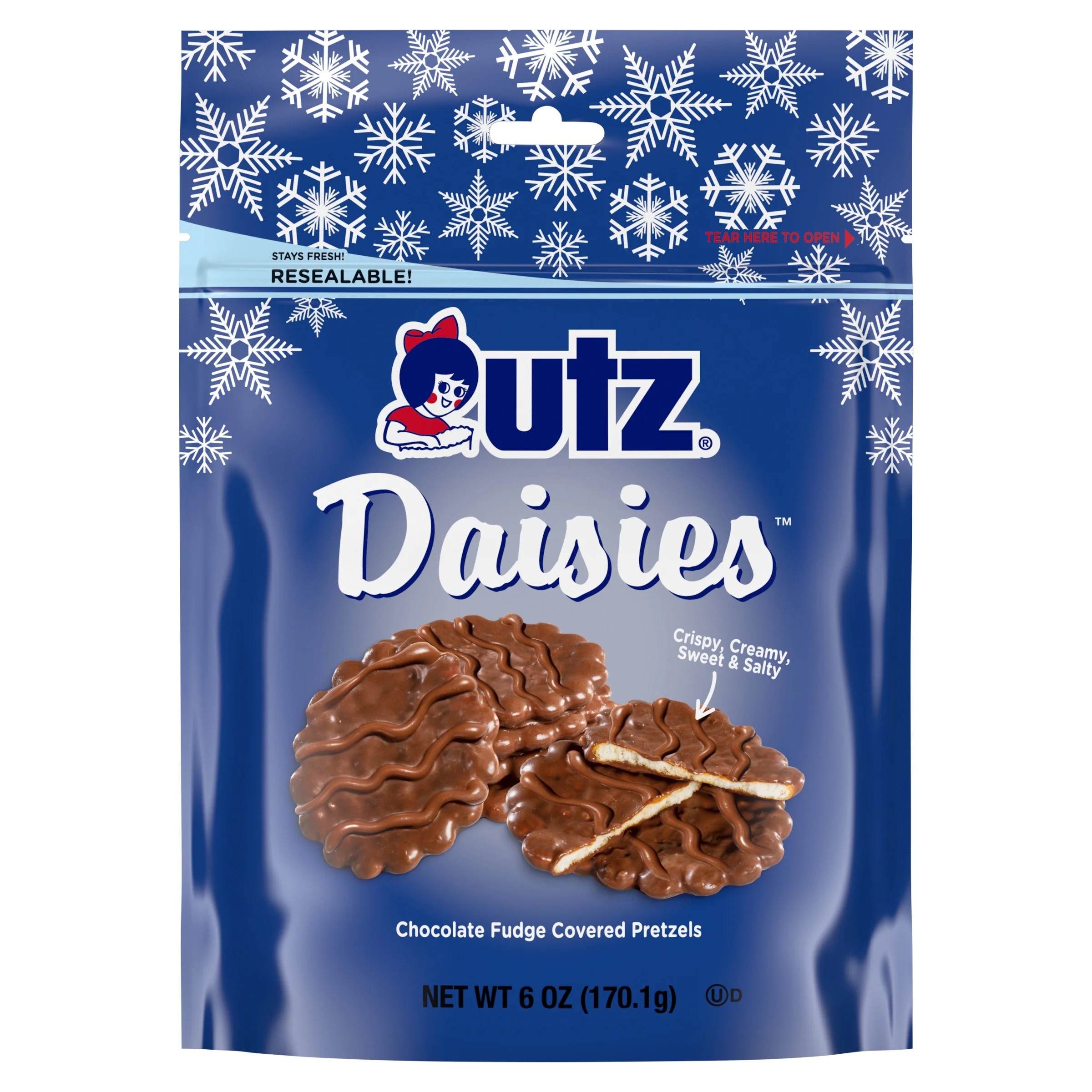 Utz Chocolate Fudge Covered Pretzel Daisies, 6 oz Bag
