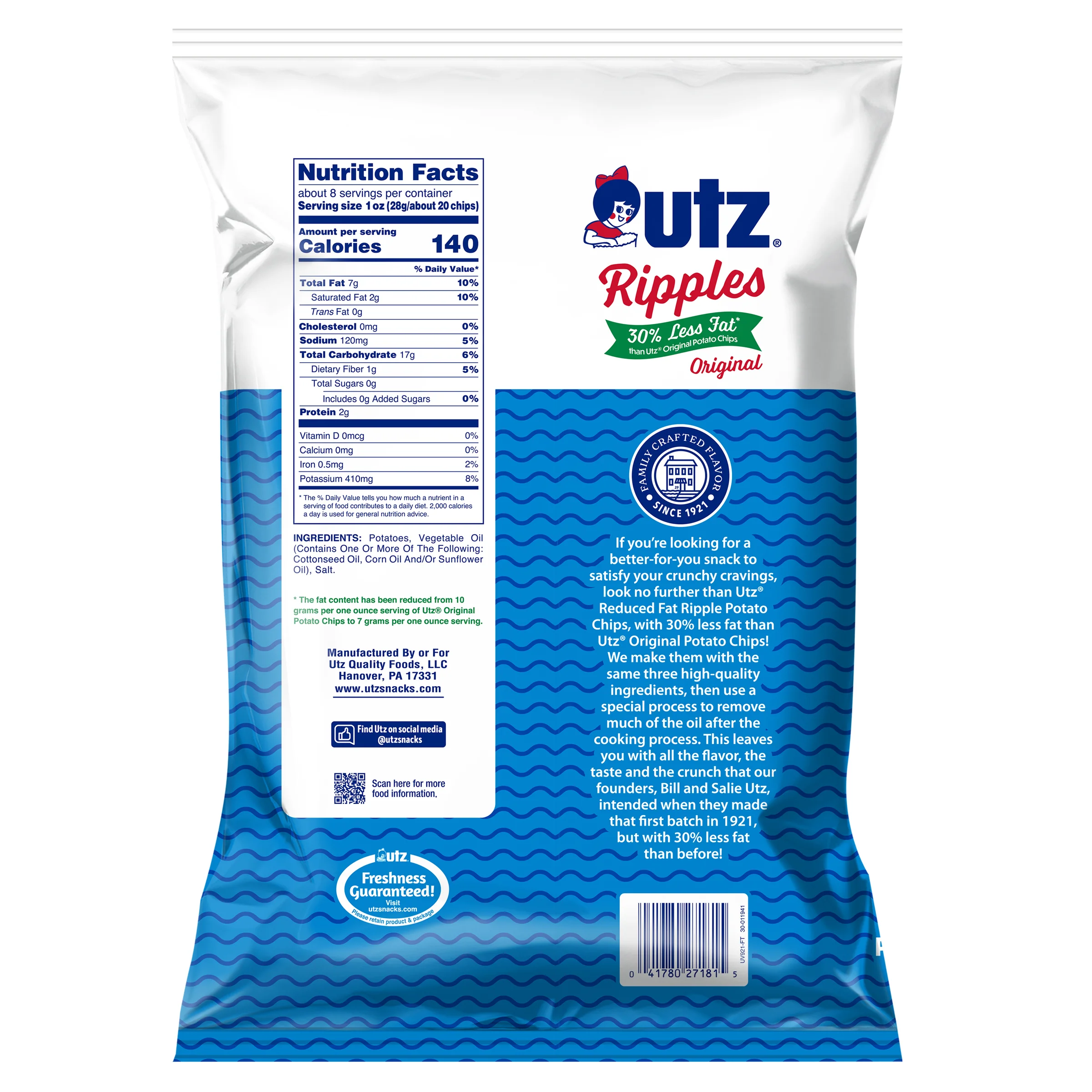 Utz Original Reduced Fat Ripples Potato Chips - Image 7