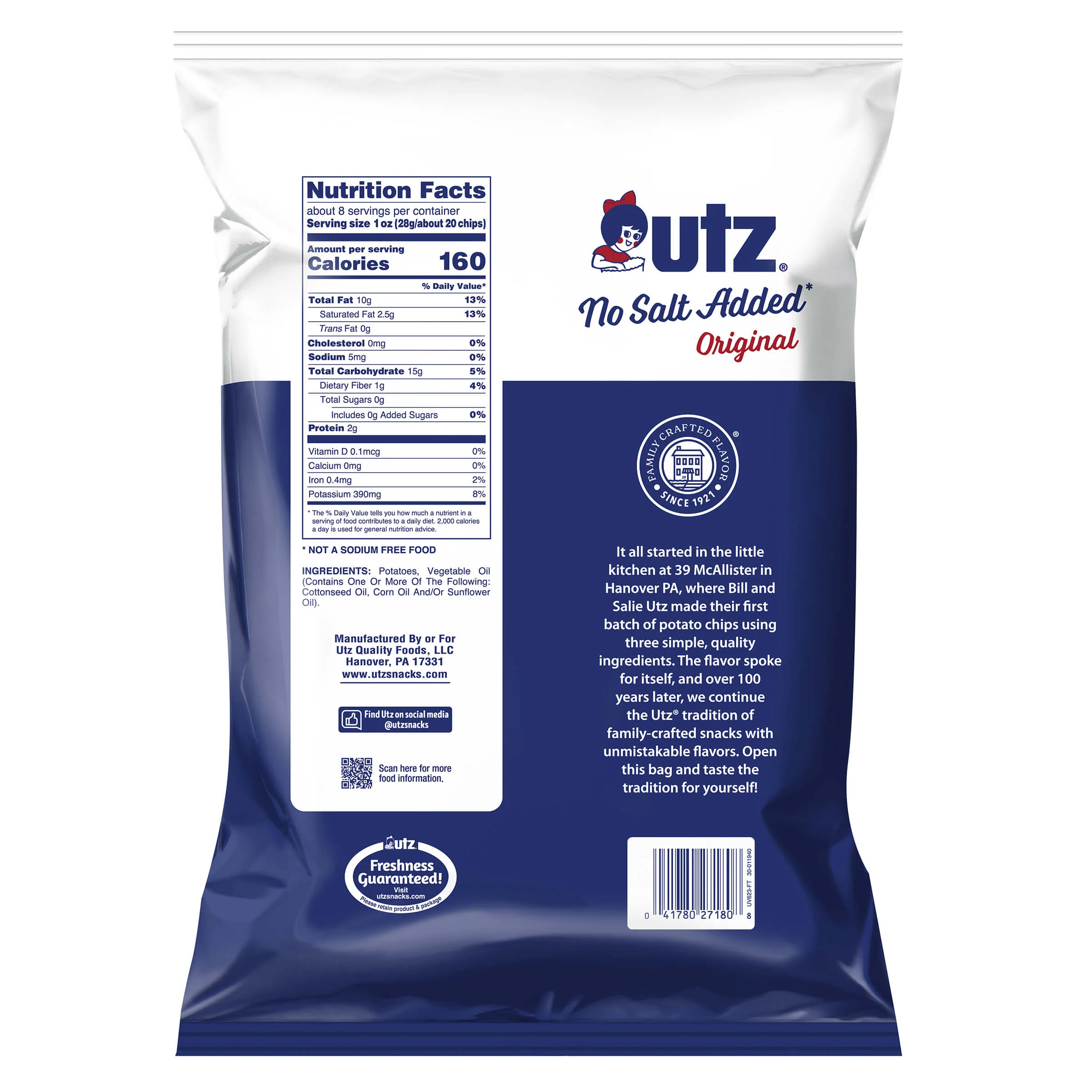 Utz Original No Salt Added Potato Chips - Image 8