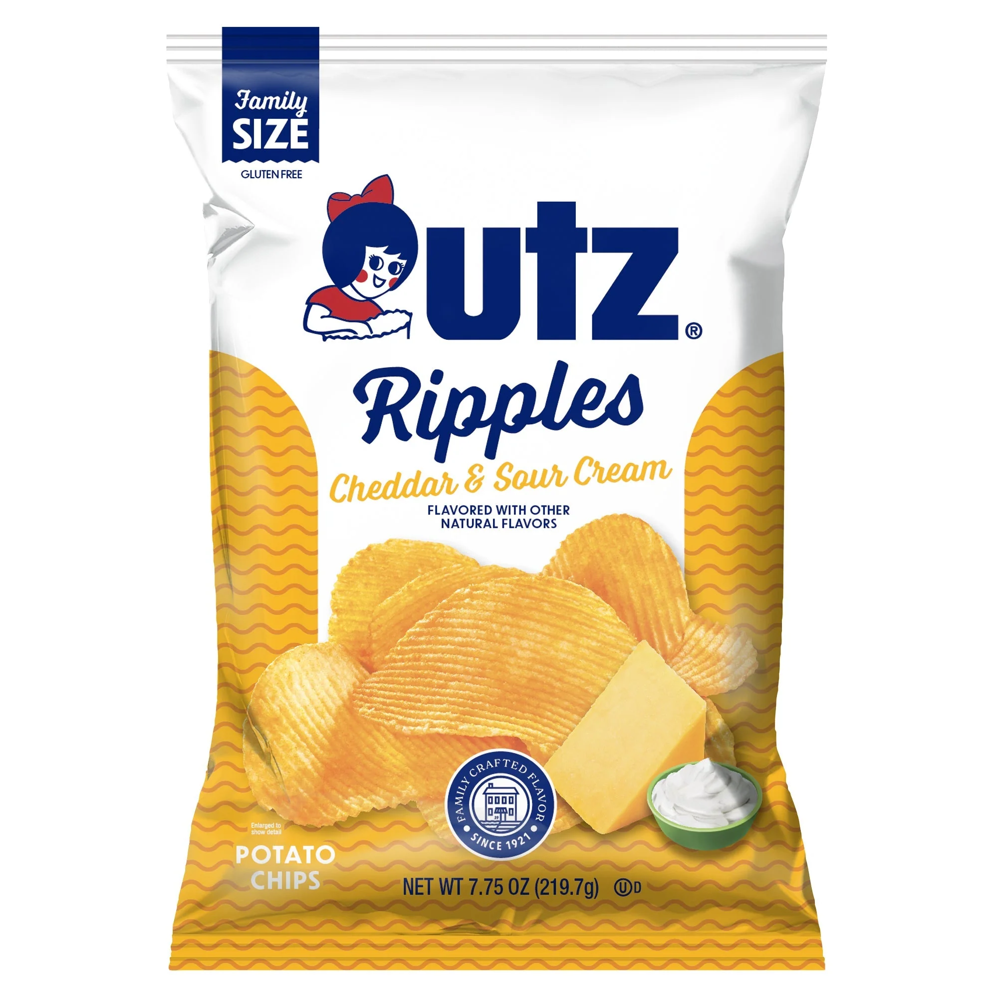 Utz Cheddar & Sour Cream Potato Chips, Family Size, 7.75 oz Bag