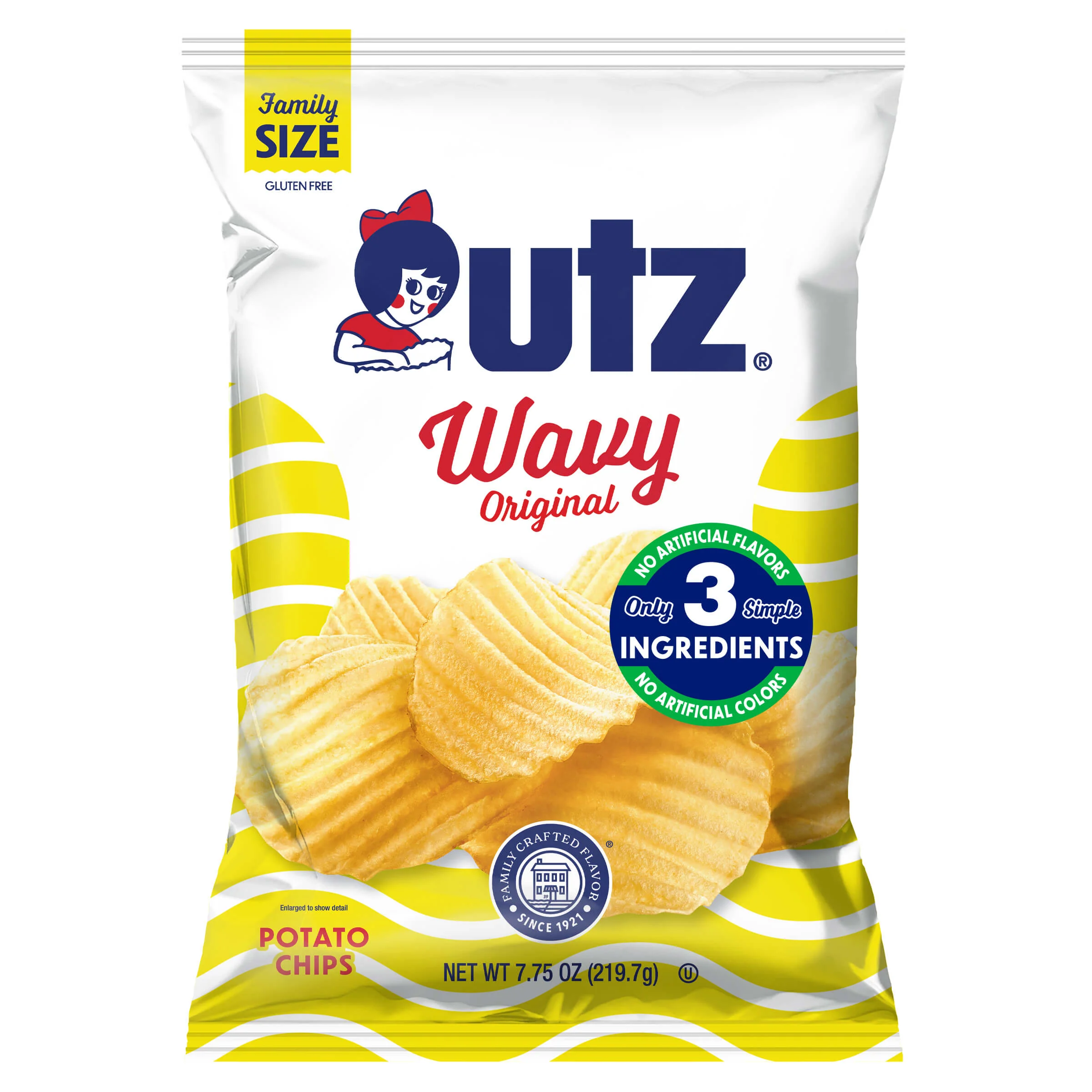 Utz Wavy Original Potato Chips, Family Size, 7.75 oz Bag