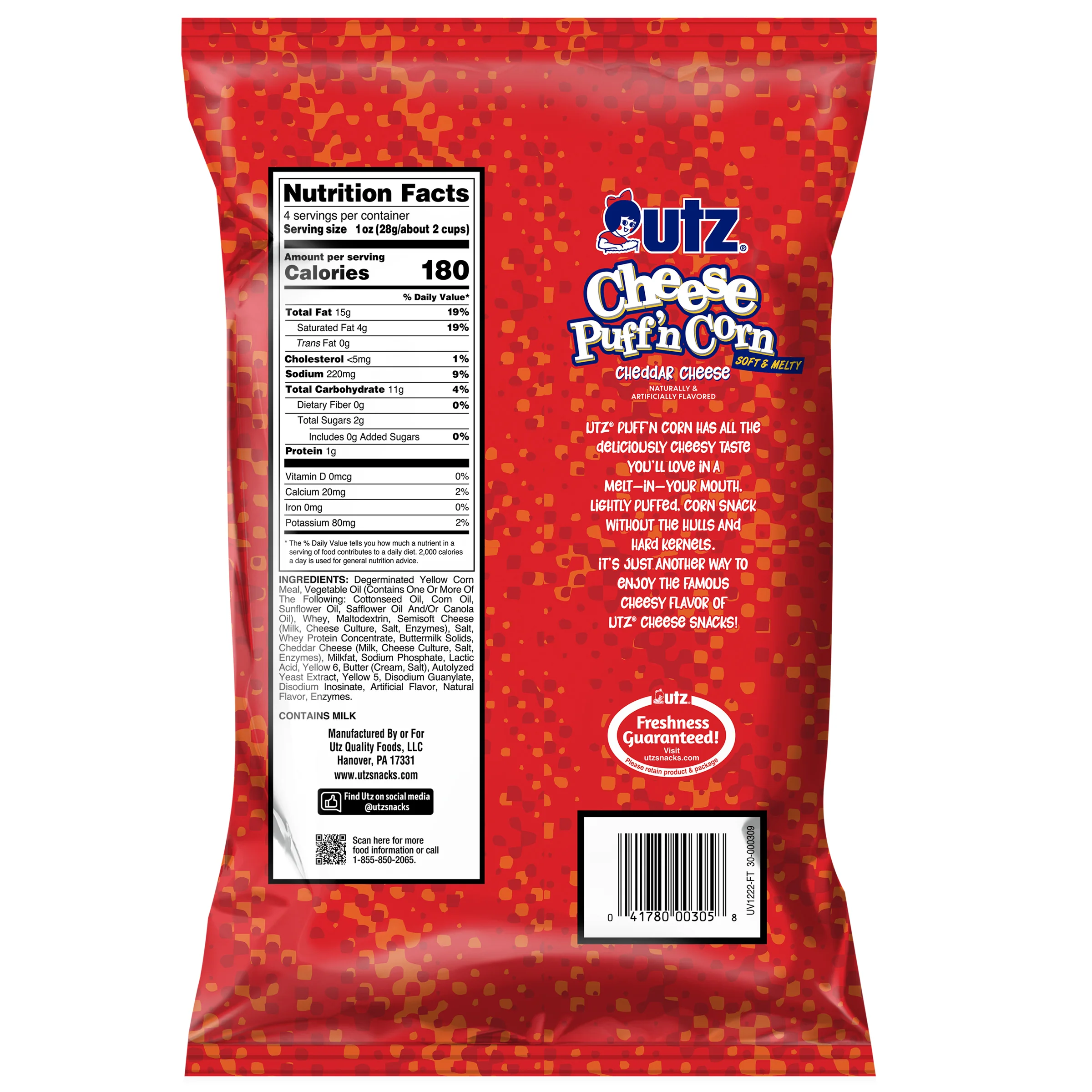 Utz Puff'n Corn Cheddar Cheese 4 oz. - Image 2
