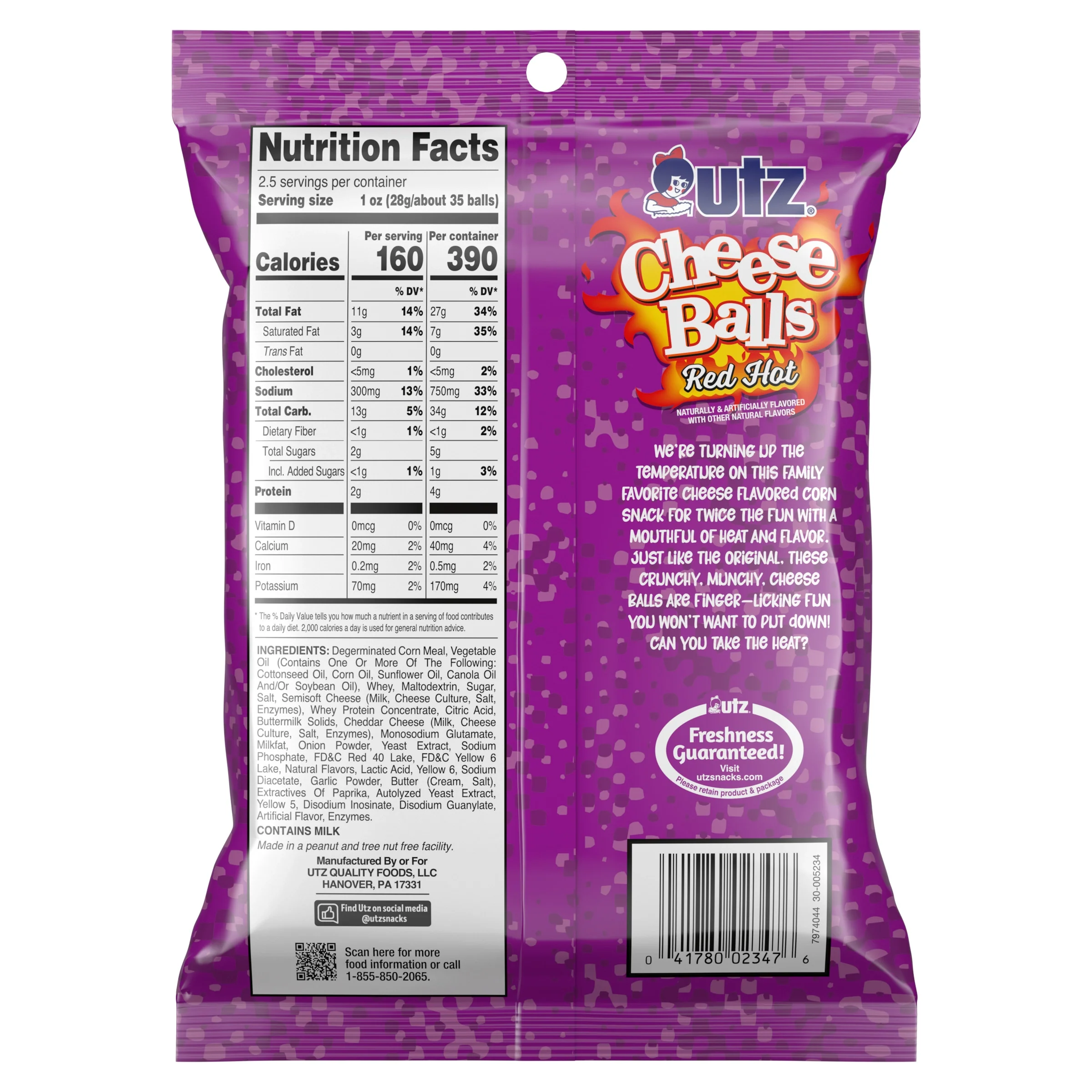 Utz Red Hot Cheese Balls, 2.5 oz Bag - Image 2